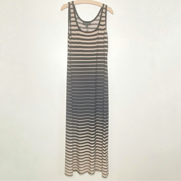 Connected Apparel Sleeveless Tank Maxi Dress Black Tan Striped Size 10 - Picture 2 of 8